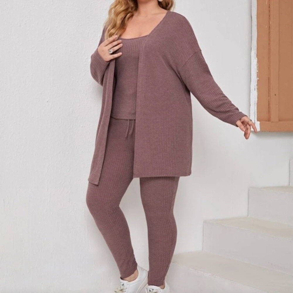 3 PIECE SET - Textured Mauve- Pant , tank and cardigan.